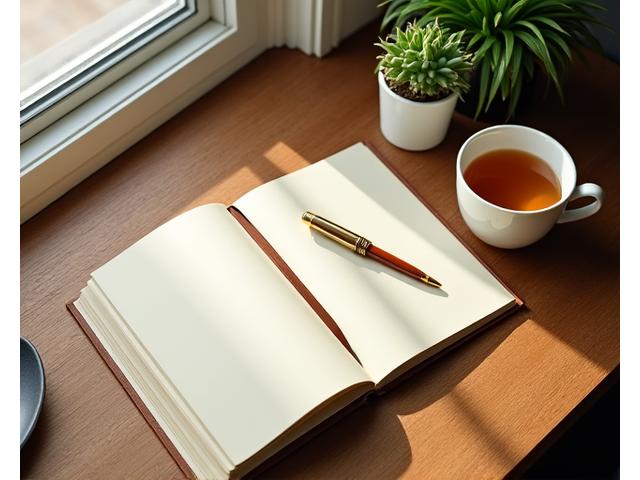 Person writing in a journal with a green plant, representing health blog