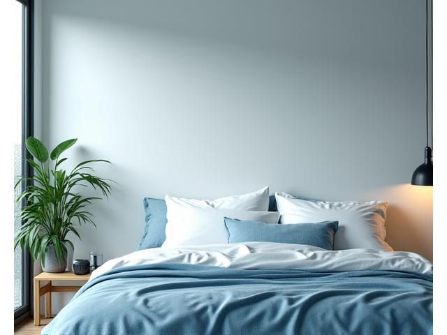 Modern bedroom with integrated climate control system, subtle air flow, and comfortable bedding in Miami