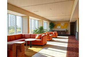 After image of a vibrant, accessible senior living common area with comfortable seating and natural light